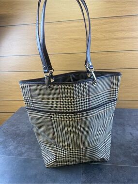 Lauren Ralph Lauren VTG Plaid Houndstooth Tote in Cream/Brown